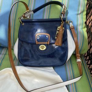 COACH - worn once, leather blue and white purse
